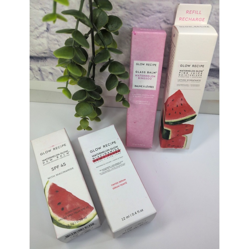 NIB LOT 4🍉Glow Recipe Watermelon Dew Bath Bingsoo Gloss Balm Pink Juice Serum